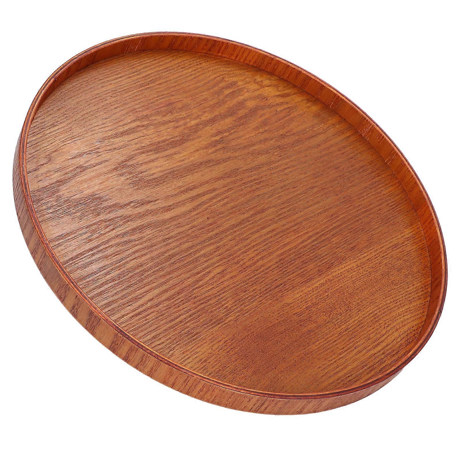 Wooden Serving Tray - Round, Durable, and Simple Elegance -| Versatile Use, Glossy Surface, and Stable Structure - Elevate Your Serving Experience!(21