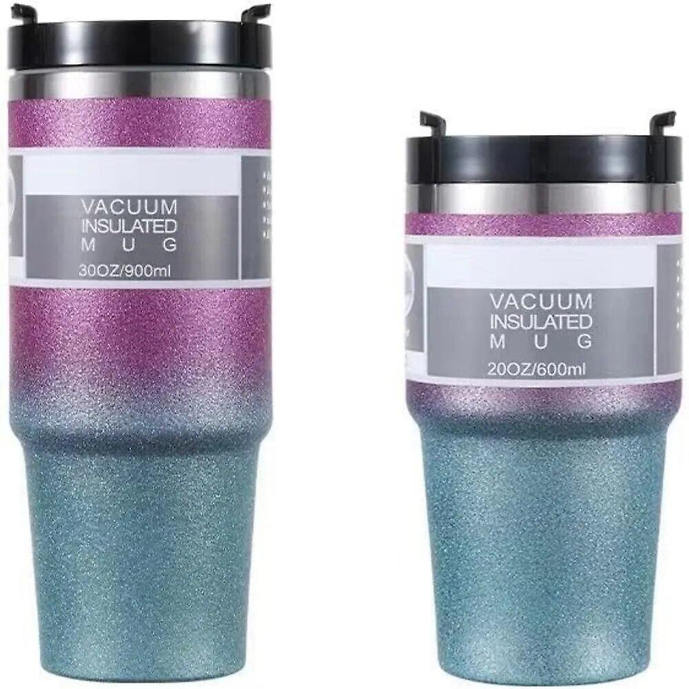 1Pc 30/20oz Glitter Print Vacuum Cup Thermoses With Straw Coffee Mug Double Wall Stainless Steel Keep Heat Cold Vacuum Flask Cup