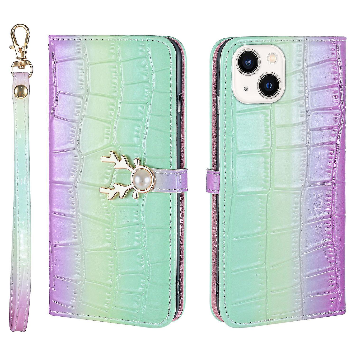 Elk Pattern Phone Case For Iphone 13 With Card Holder, Lanyard, Pu Leather Material, Wallet Function, Corner Fall Protection