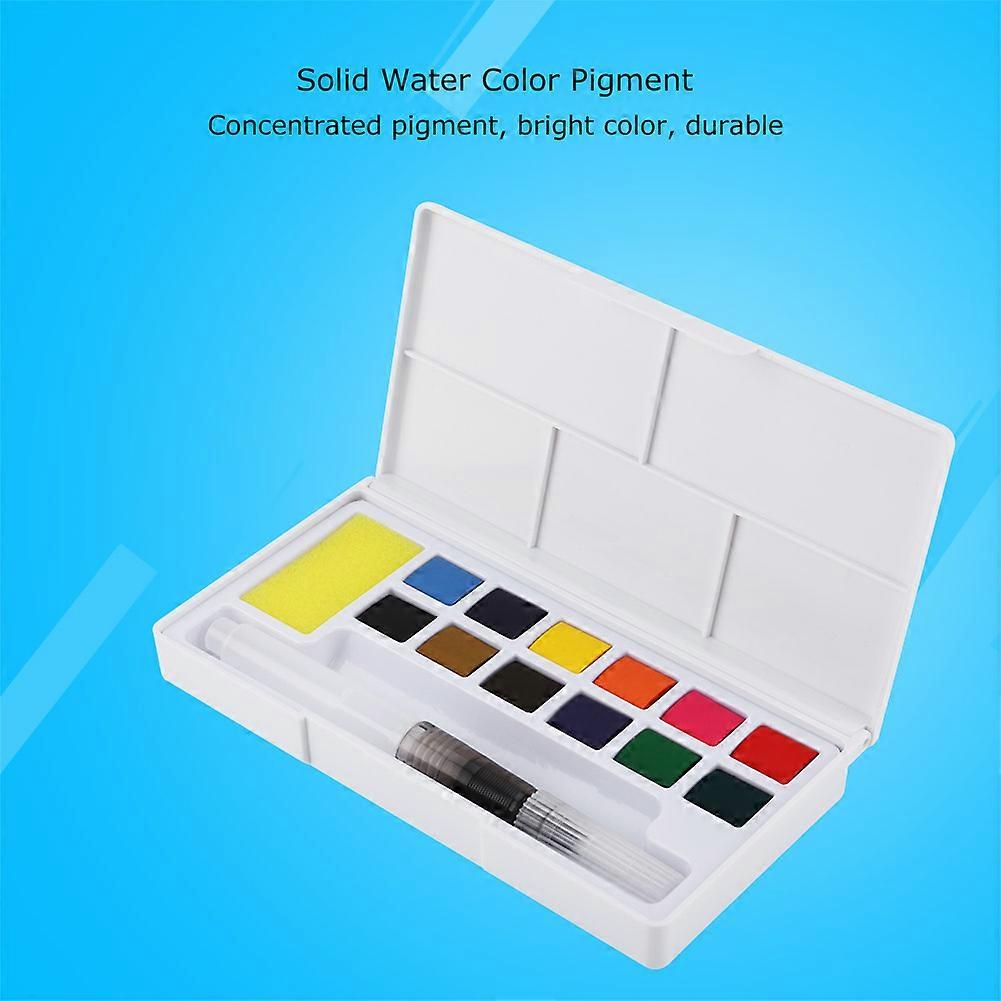 Portable Solid Watercolor Paint Set 12 Colors, 14.5x7.7x2cm Box