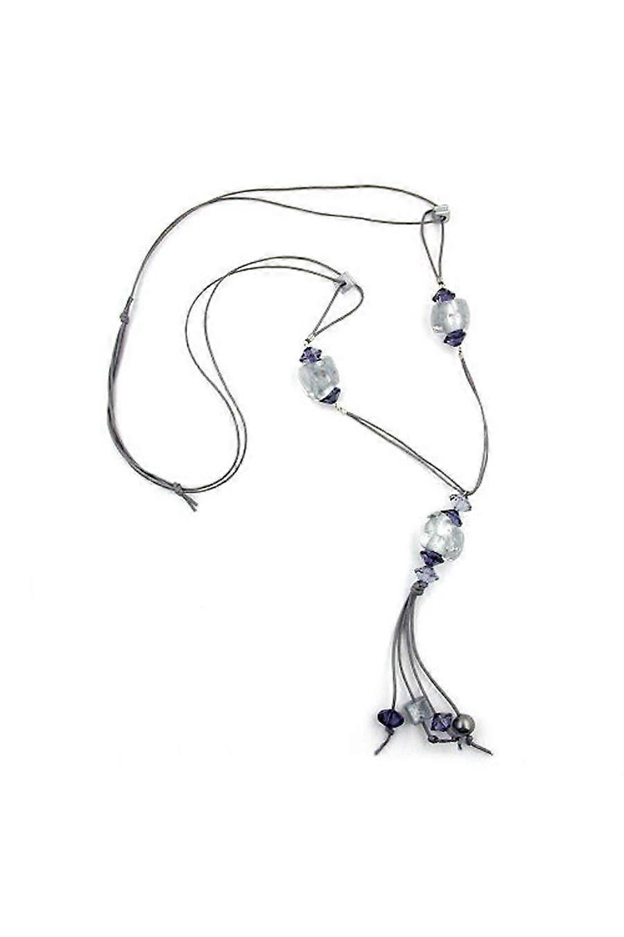 Necklace Grey/ Silver Mirrored Beads - Gl00097