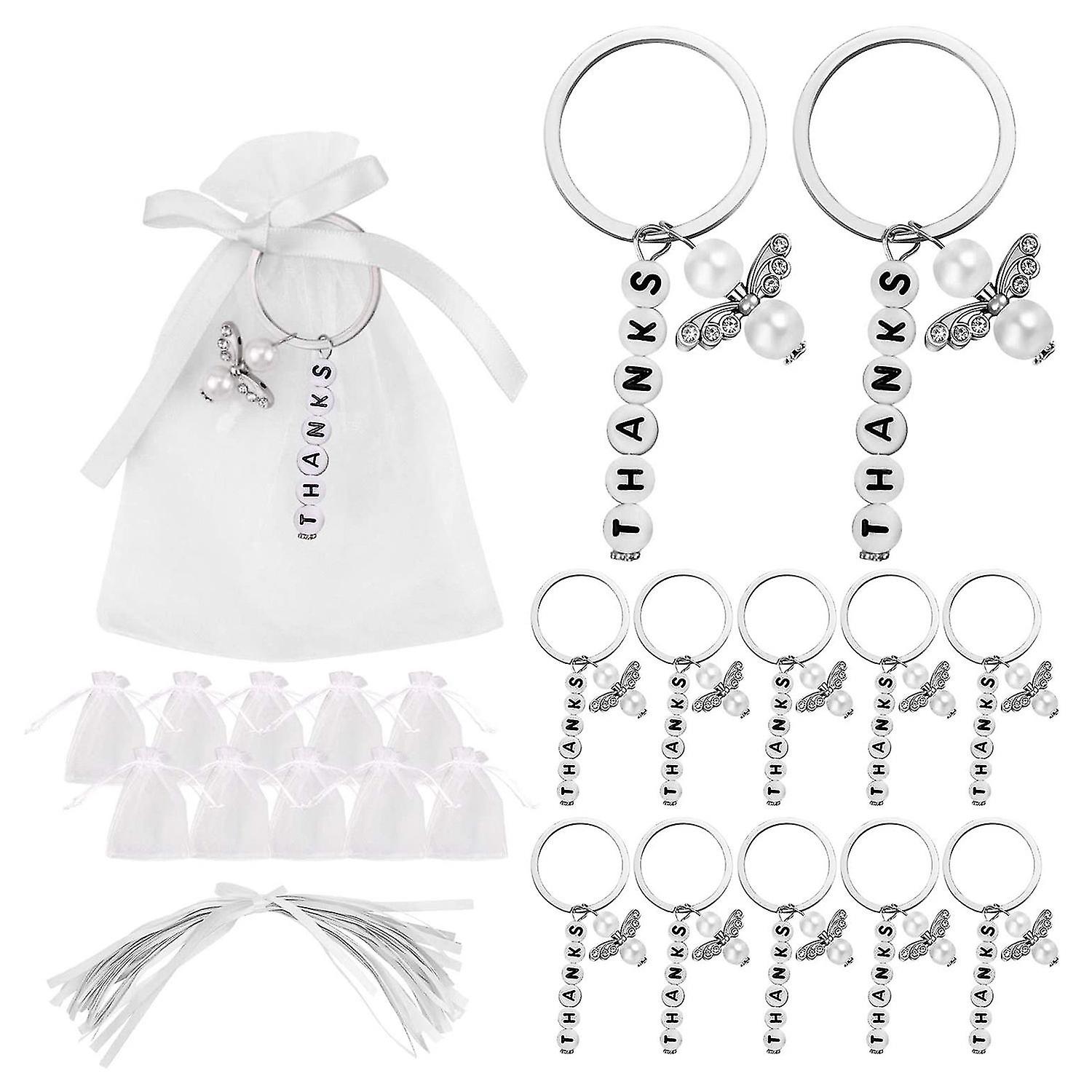 20 Sets Baptism Party Favors, Wedding Favors Thanks Style Keychain With Drawstring Communion Birthd