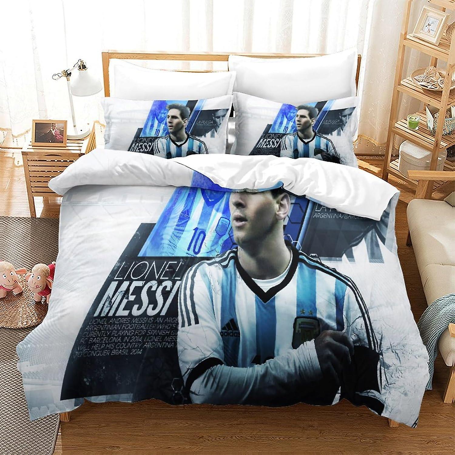 HOUKIG Soft Påslakan Set, Design Lionel Messi, Tryckt Påslakan Och Örngott, Football Superstar, 3 Piece Set, För Vuxna Och Barn