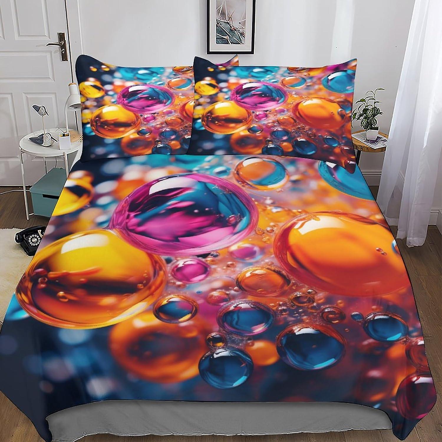 VCLUST Watercolor Bubbles Bedding Set Duvet Cover Set for 3D Printed 3 Piece Set Soft Breathable Colorful Bubbles Comforter Cover Quilt Cover with Zip