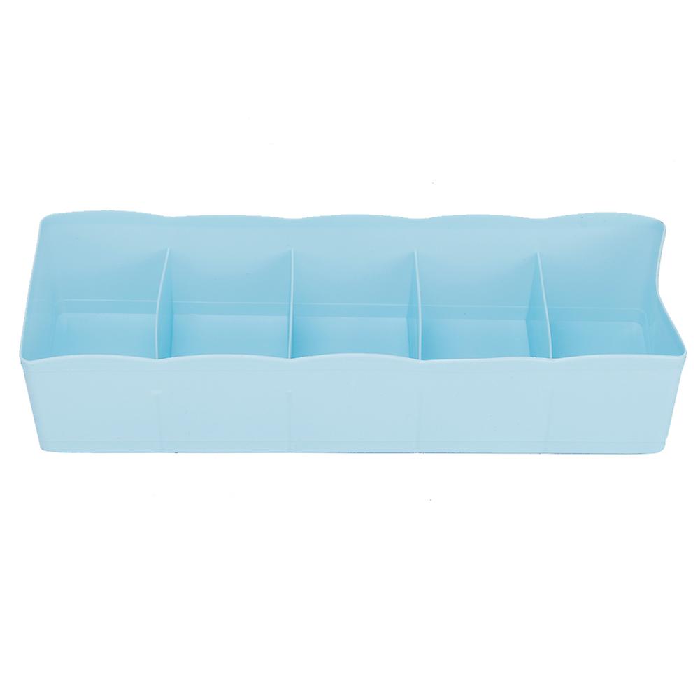 Plastic Drawer Organizer Bra Underwear Socks Cube Basket With 5 Grids (Blue)