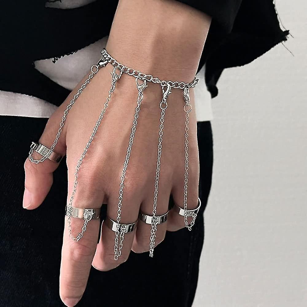 Ghyt Punk Chain Tassel Bracelet With Slave Finger Rings Gothic Chain Hand Harness Hip Hop Rings Hand
