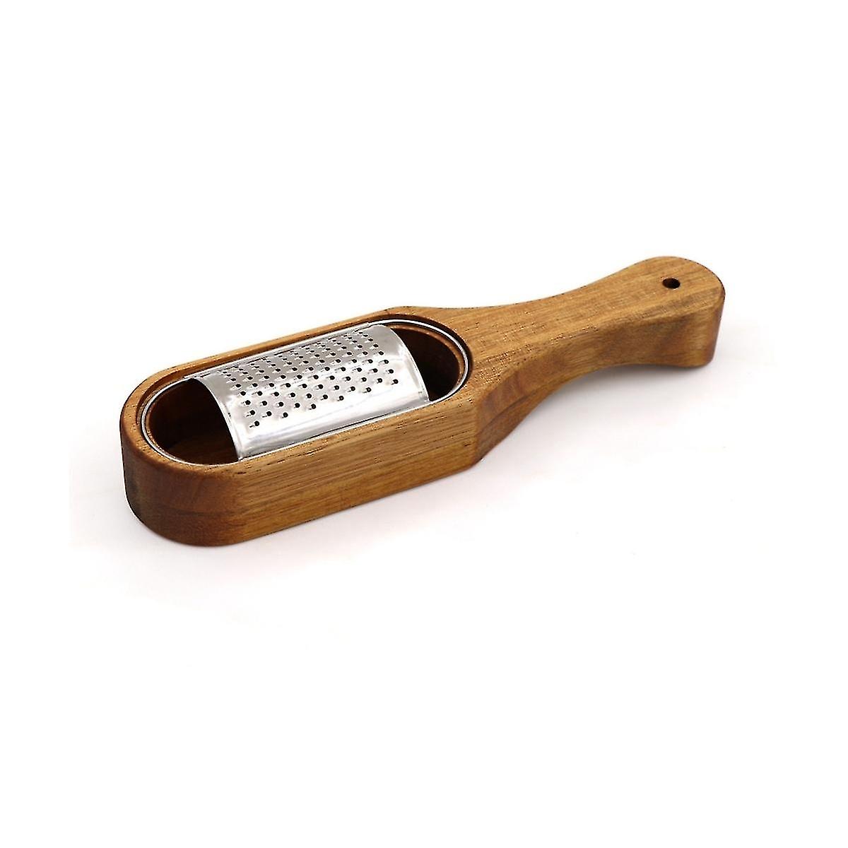 Wooden cheese grater with handle, rustic brown cheese grater with storage space for cheese lemon