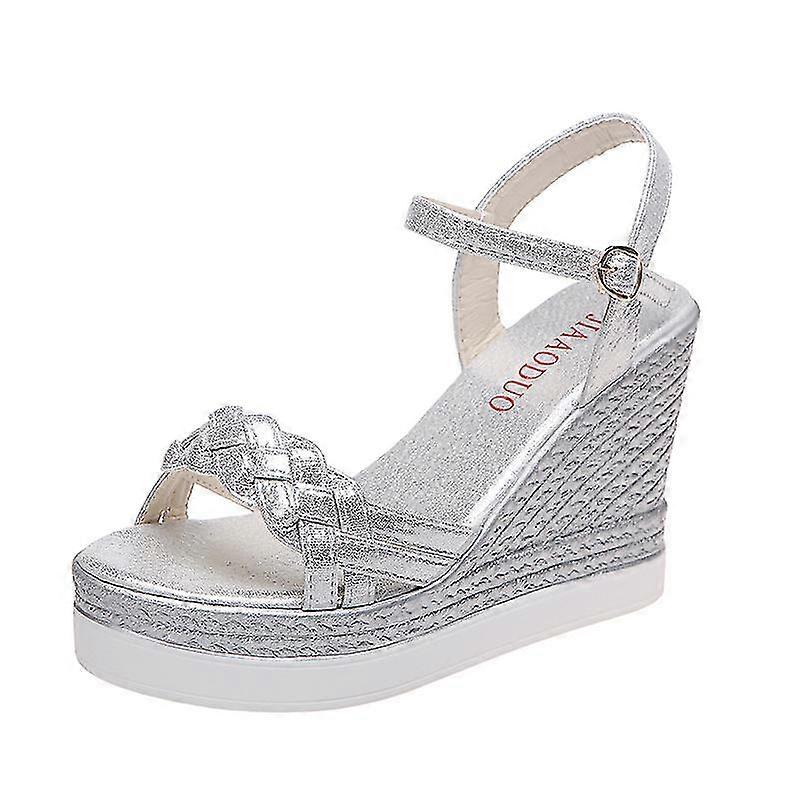 Ladies Fashion Rhinestone Buckle Platform High Heel Wedge Shoes