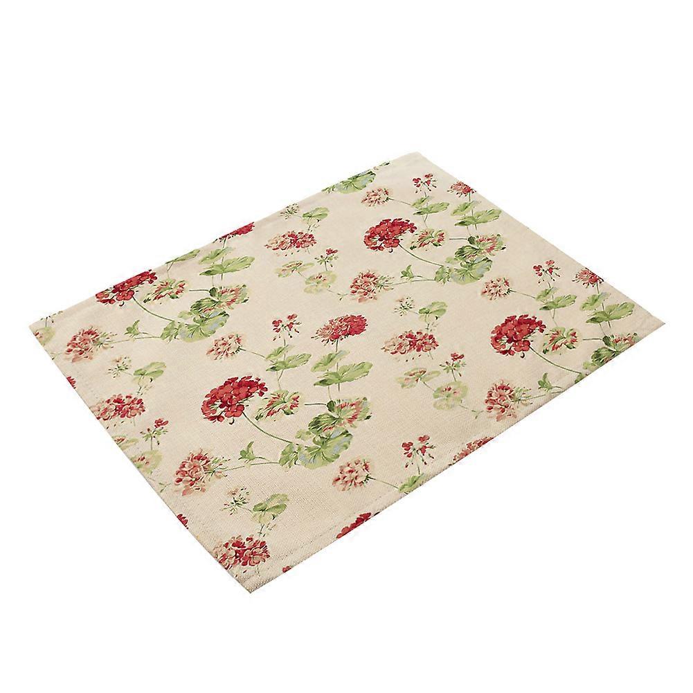 Plain Colour Floral Print Tableware Mat Cotton Linen Placemat for Dining Table Decor(MP0063-6)