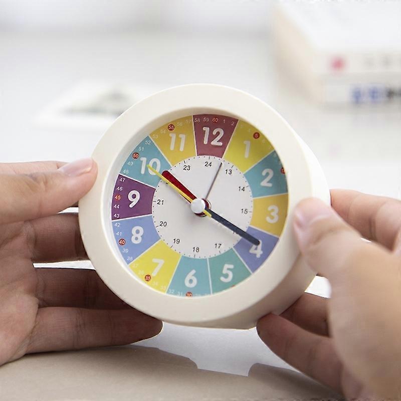 (Off-white) Analog Alarm Clock for Children, Non-Ticking, Wake-up Alarm and Lighting, Plastic,