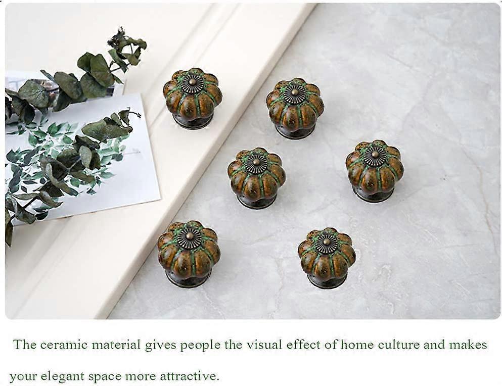Set of 6 European Style Ceramic Glazed Drawer Knobs - Vintage Style - Green