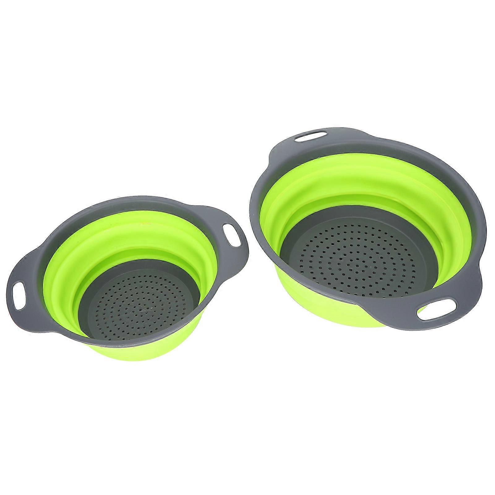 2pcs Round Retractable Folding Drain Basket Fruit Basket Multifunctional Kitchen Plastic Basin