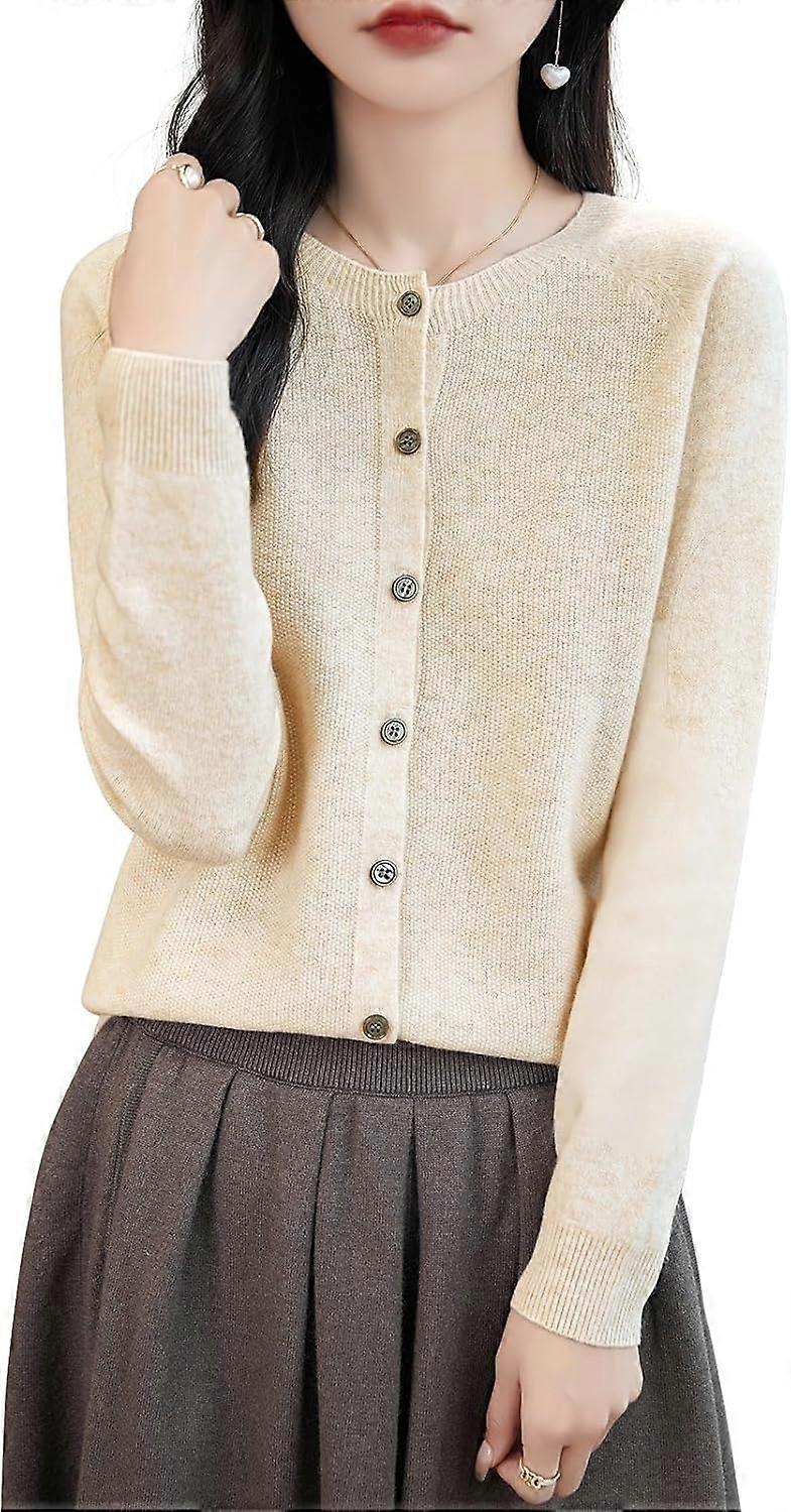 Women's Crewneck 100% Merino Wool Sweater 2024 Spring Fall Solid Long Sleeve Seamless Knitted Cardigan Sweater