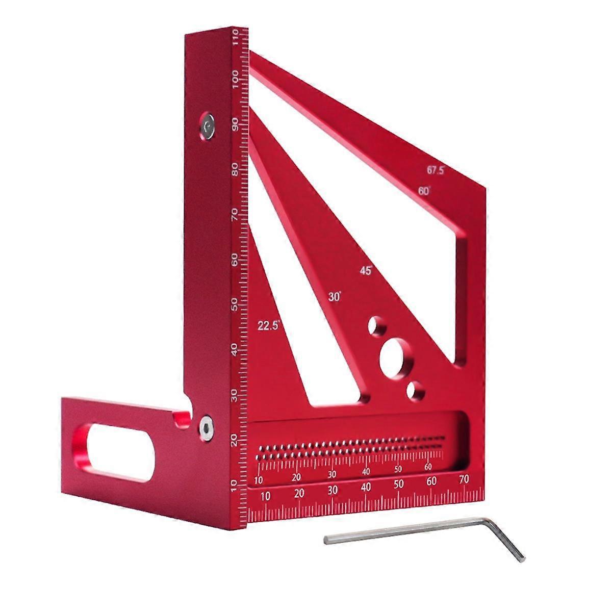 22.5/30/45/60/67.5/90 Degree Square Ruler Protractor, Multi-Angle 3D Measuring Ruler,Wood Carpenter Crafting Color: Red
