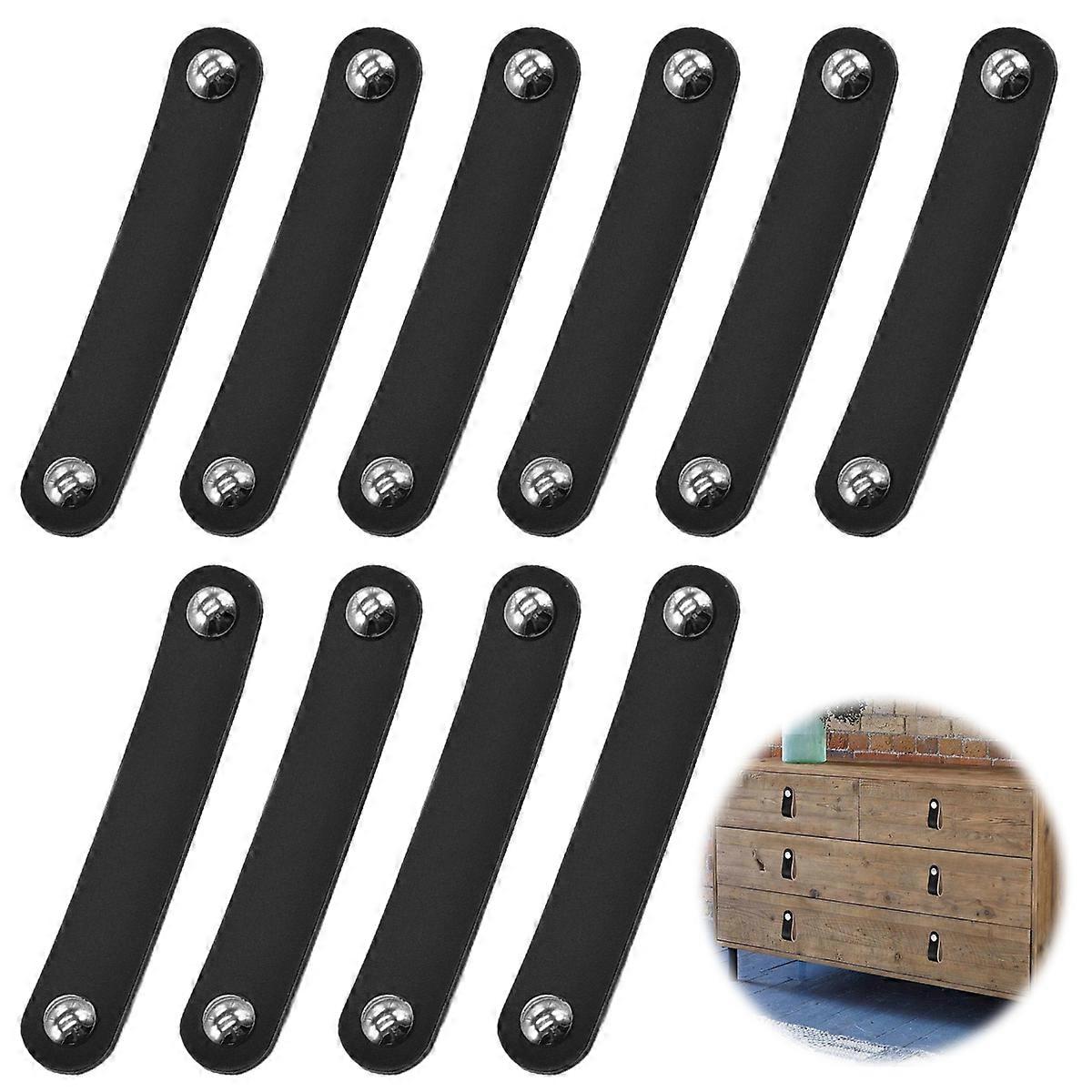 10PCS-Cabinet Leather Pulls-816 Round-96-Black