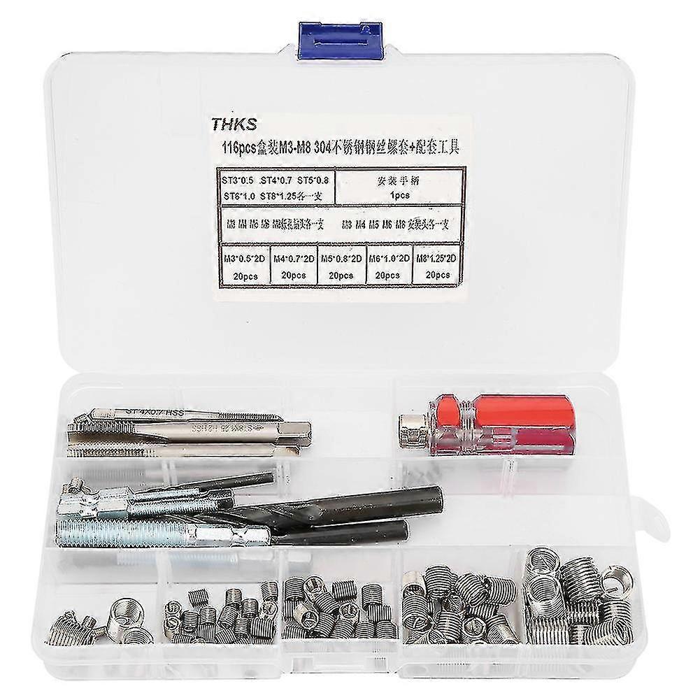116Pcs/set stainless steel wire screw sleeve thread repair insert kit tool set