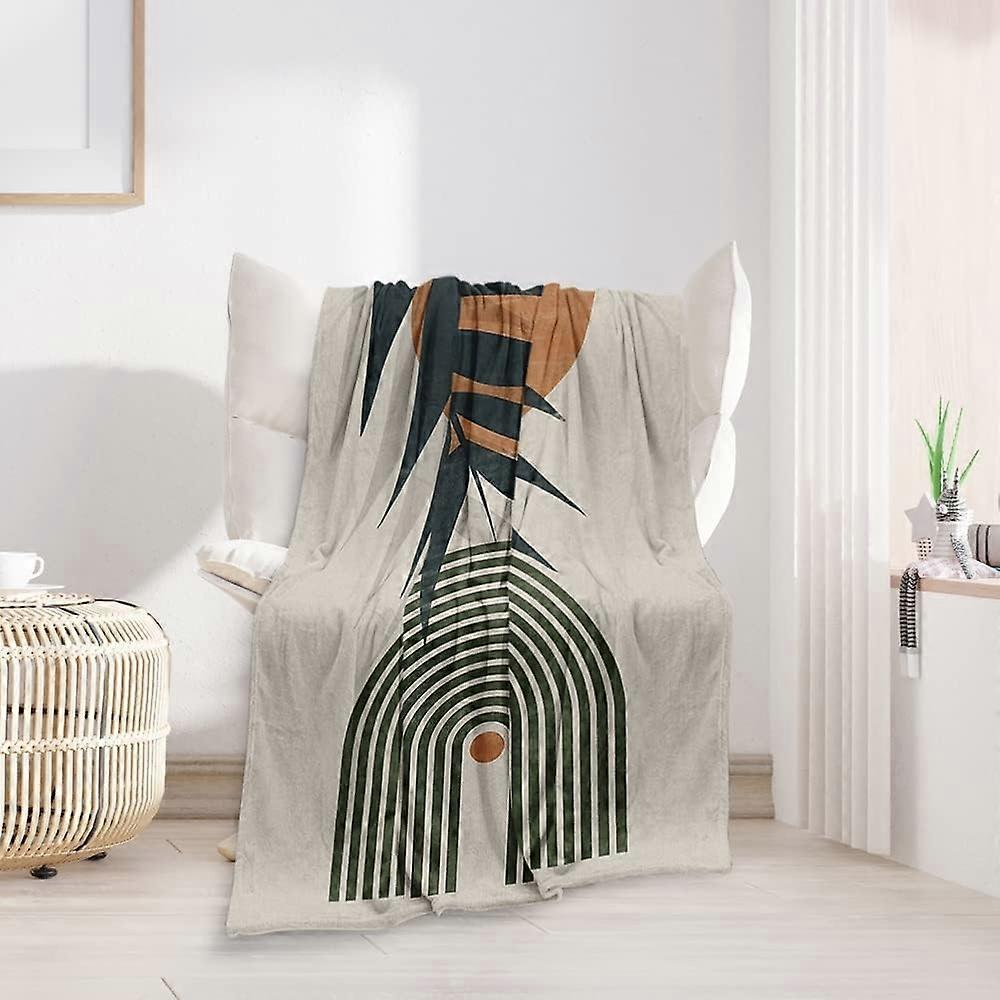Boho Mid Century Throws Blankets Beige Orange Modern Abstract Throw Blankets Minimalist Sun Leaves Geometric Aesthetic Soft Warm Bed Bedding Women Bla