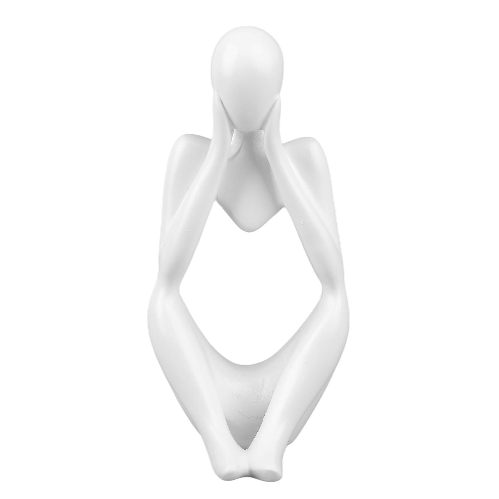 Resin Thinker Statue Abstract Thinker Figure Thinker Style Decoration for Living Room Office Book Shelf White Focus