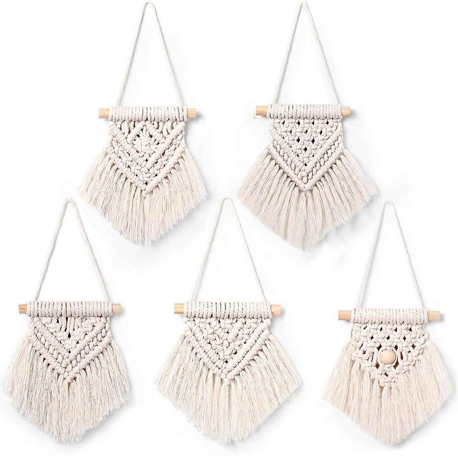 5 pieces mini macrame wall hanging decor handmade tapestry,10*14cm