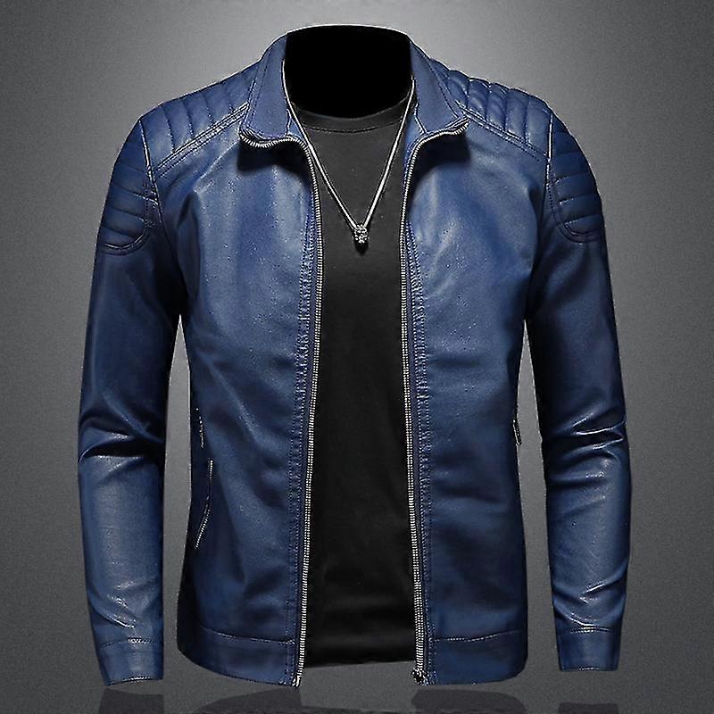 Spring Autumn Leather Jacket Mens Stand Collar Casual Leather
