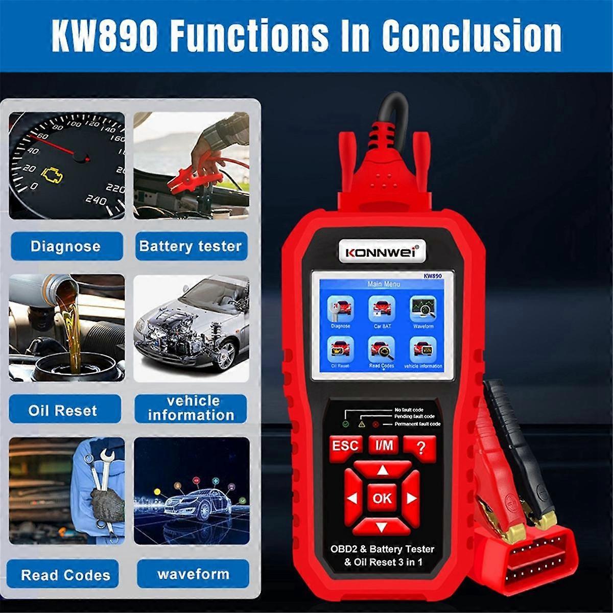 KW890 Öl-Reset-Batterietester OBD2-Diagnose-Scanner-Tool 3-in-1-EOBD-Motorprüf-Code-Lesegerät Diagnosetool