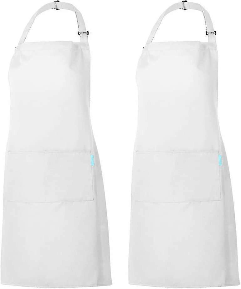 Apron Cooking Apron Kitchen Apron 2 Set With 2 Pockets (white)