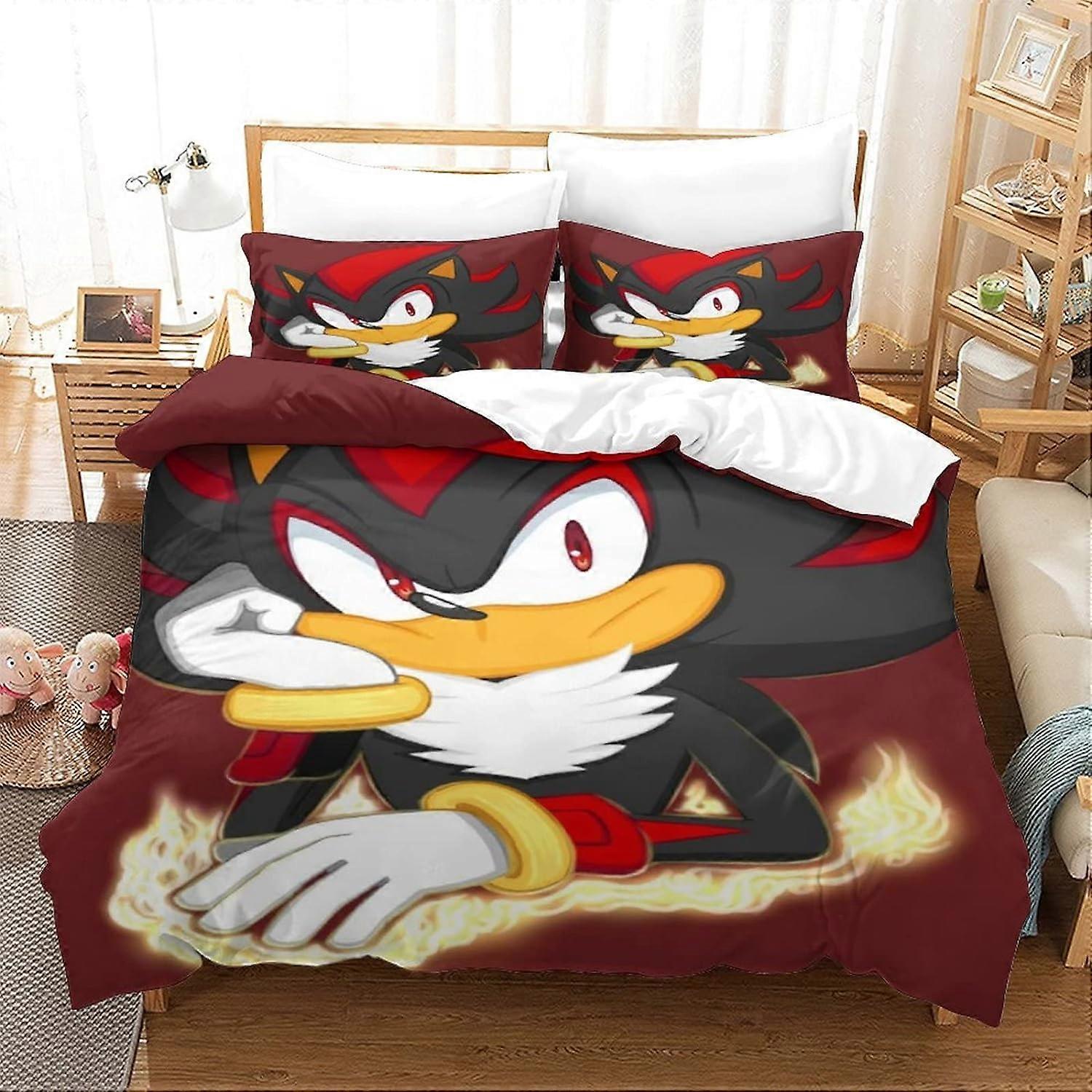 Sonic Påslakan Set Spelkaraktärer D Sängkläder Set med örngott Mjuk mikrofiber med dragkedja Stängningsset för pojkar Garn