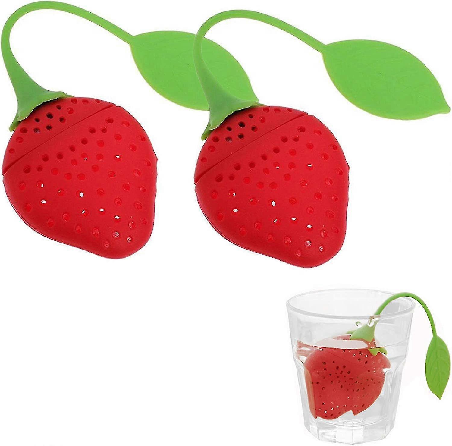 2Er Pack Tee Infuser Filter, Erdbeer Tee Ball Sieb mit blattförmigem Silikongriff
