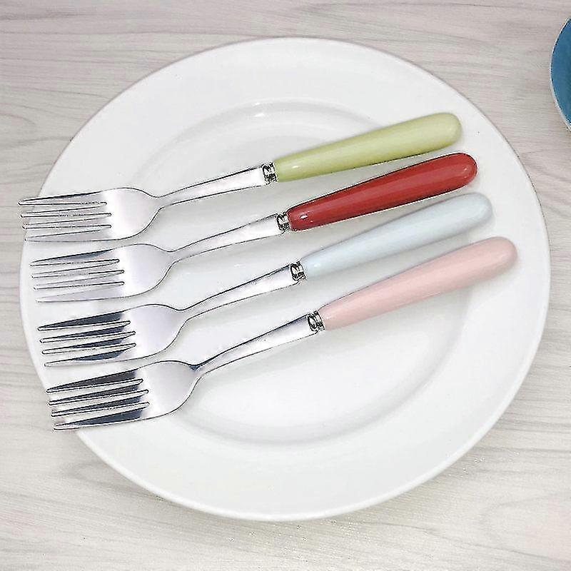 A Box Of Stainless Steel Forks 4 Table Forks, 4 Colors, Green + Red + Light Blue +, Suitable For Home Use