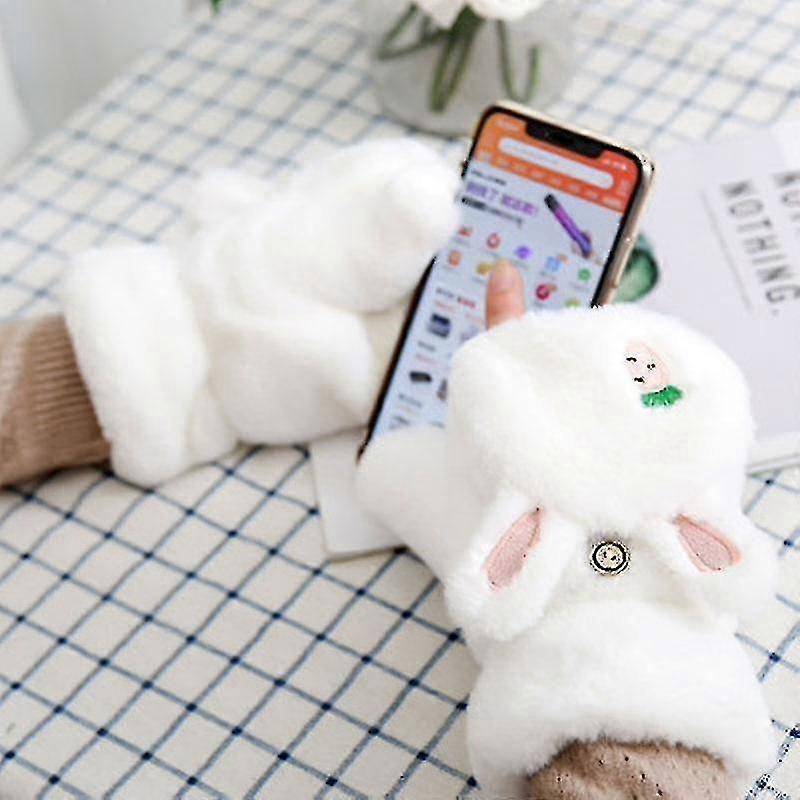 Gloves Mittens Winter Warm Soft Rabbit Fur Design Half Finger Driving Gloves
