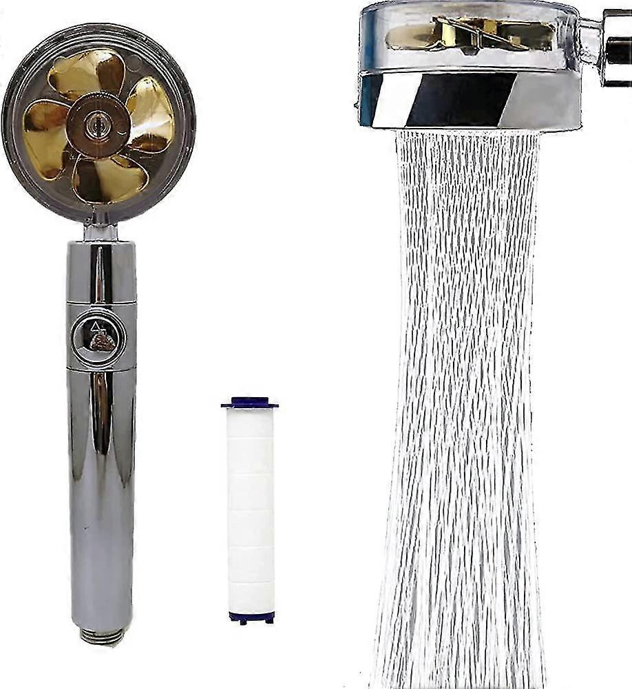 High Pressure Water Saving Shower, 360 Degrees Rotating Propeller Driven Handheld Shower
