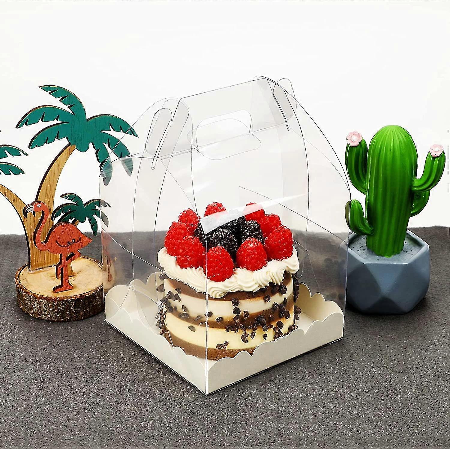 Set Of 10 Transparent Cake Boxes With Handle