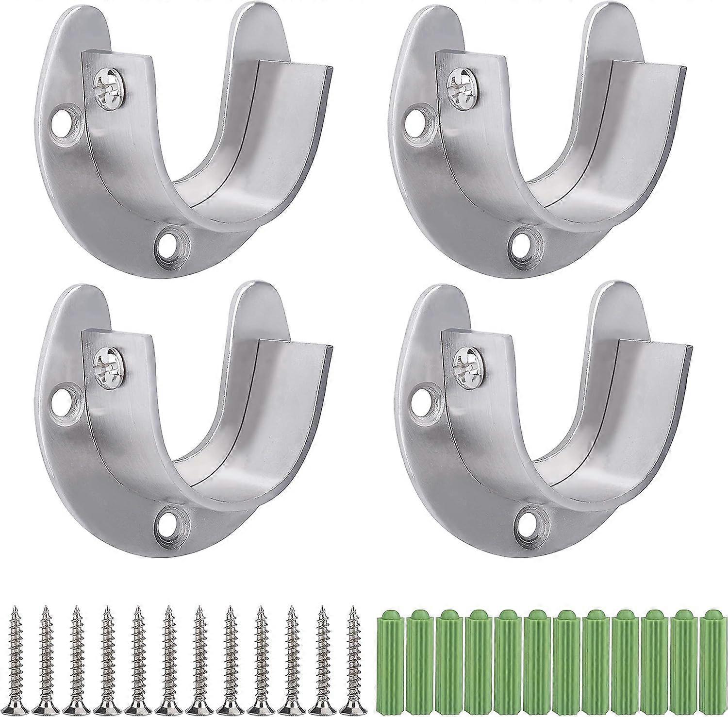 قوس قضيب خزانة ملابس من الفولاذ المقاوم للصدأ ، 4 قطع على شكل حرف U قضيب قضيب ، مآخذ أنبوب دائري للخدمة الشاقة مع مسامير (25 مم)