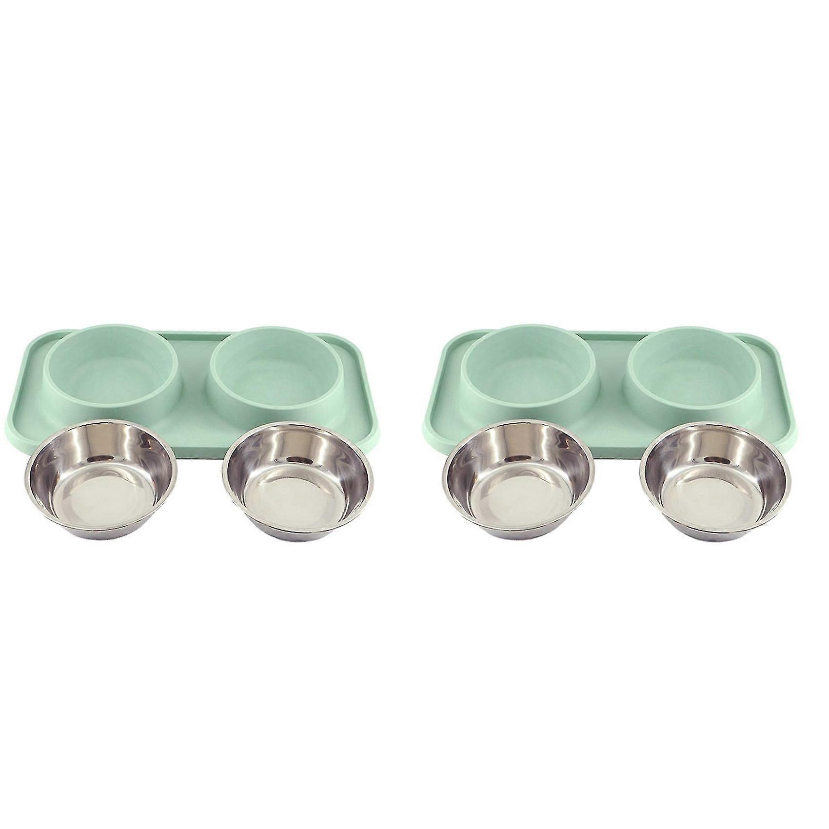 2x Cat Bowls For Food And Water With Stand, Cat Food Bowls Non-spill And Non-skid, Removable Stainl