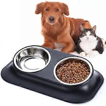 Verhoogde kom voor kleine hond kat dubbele roestvrijstalen pet bowl, 15 gekantelde voedsel en water