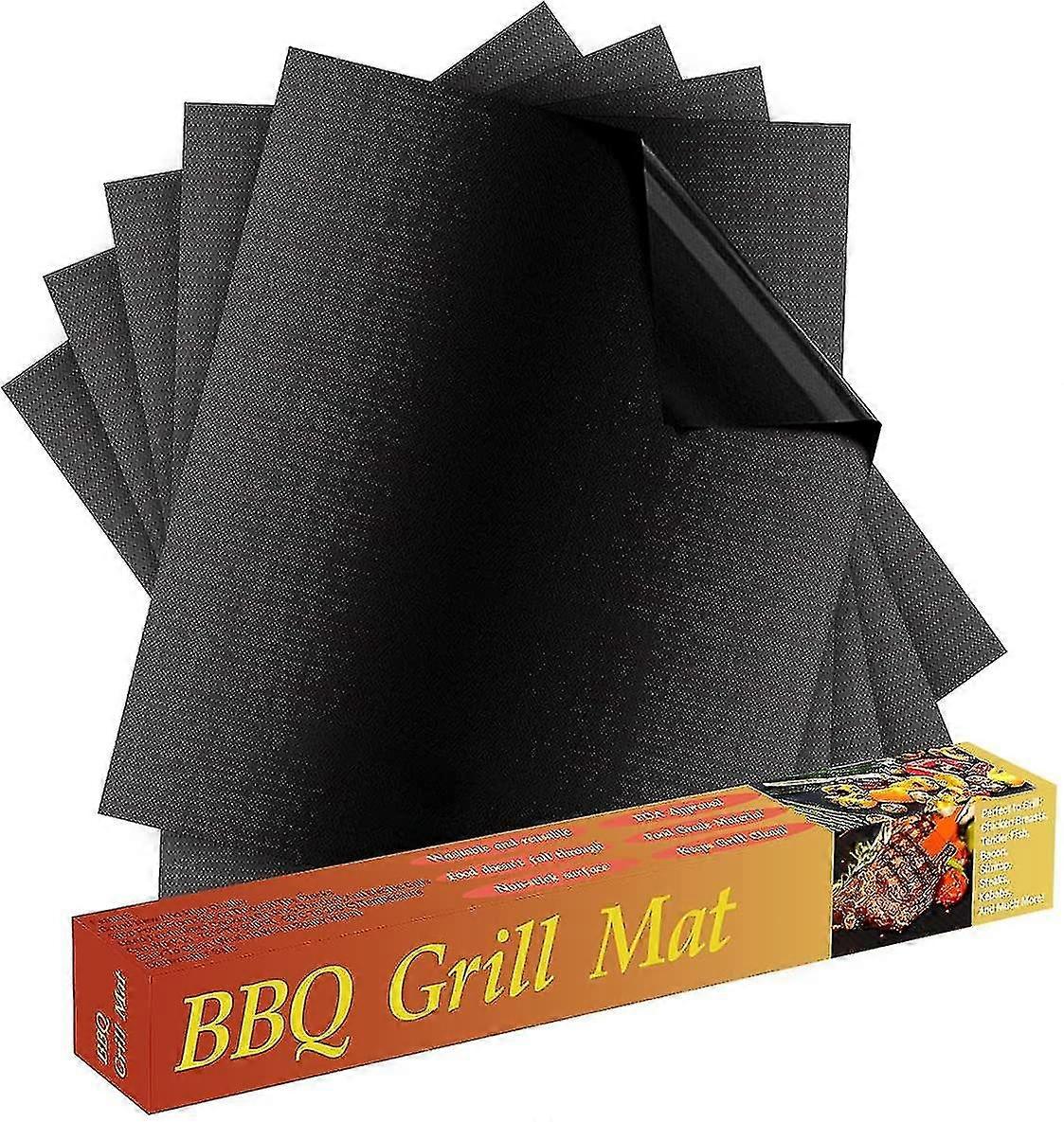 Bbq Grill Mat, Set Of 5 Non Stick Heat Resistant Barbecue Baking Mats Oven Liners, 40x33 Cm Heavy Duty Easy To Clean Reusable Cooking Grilling Sheets