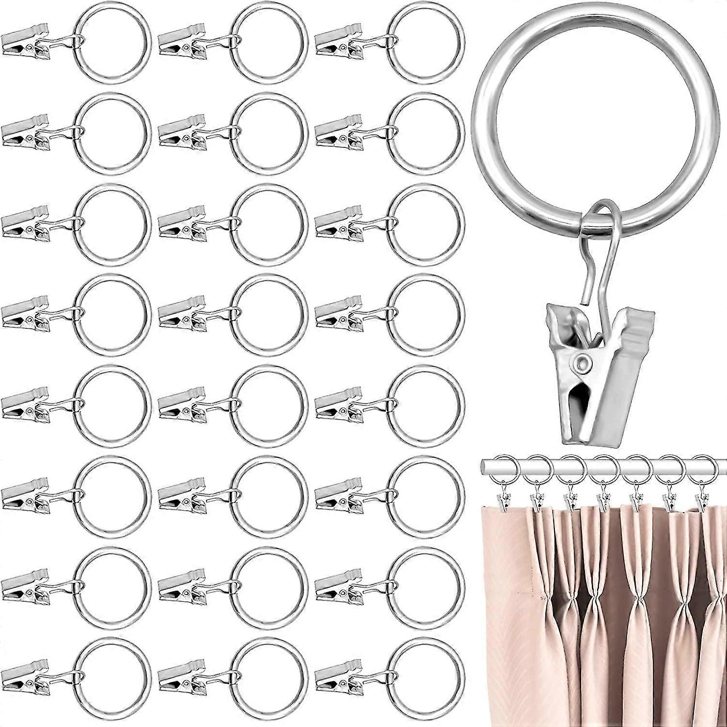 Pack Of 40 Curtain Rings With Clips Curtain Rings Stainless Metal 25 Mm Inner Diameter For Curtains And Curtain Rods