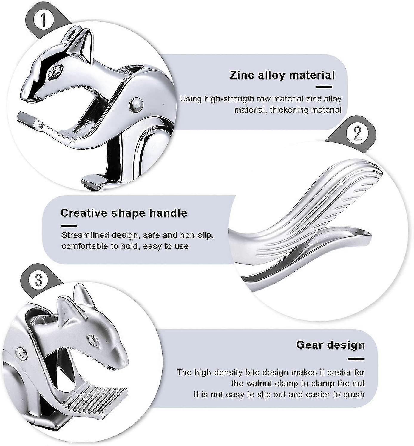 Wellxunk Nutcracker, Nutcracker Walnuts, Zinc Die Casting, Effort-saving Opening Nuts, Length: 18 Cm, Metal, Lever, Silver, For Nuts Shellfish Seafood