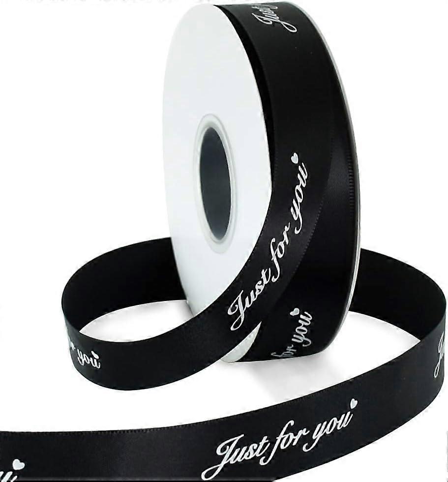 MUJIXI Satin Ribbon Roll with 'Just for You' Print - For Wedding, Birthday, Valentine's Day, Flower Wrapping, Gift Wrapping - Black (3cm wide x 41m lo