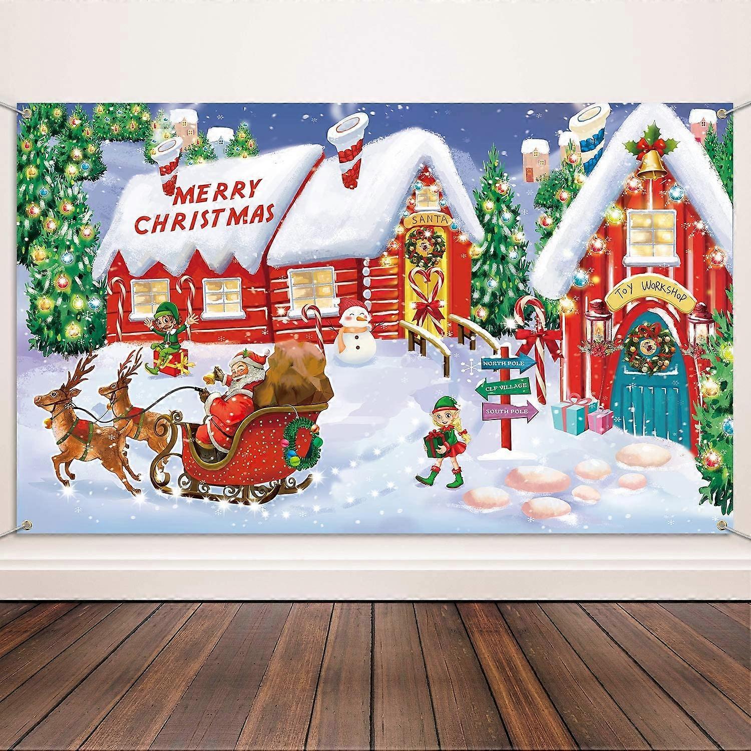 Christmas Wall Scene Santa Backdrop Decor Banner