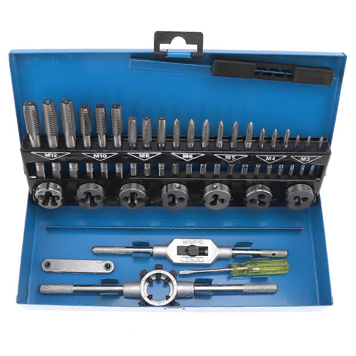 Tap and Die Kit, M3-M12 Metric Steel Die Tap and Die Set with Adjustable Ratchet, 32 Piece Set
