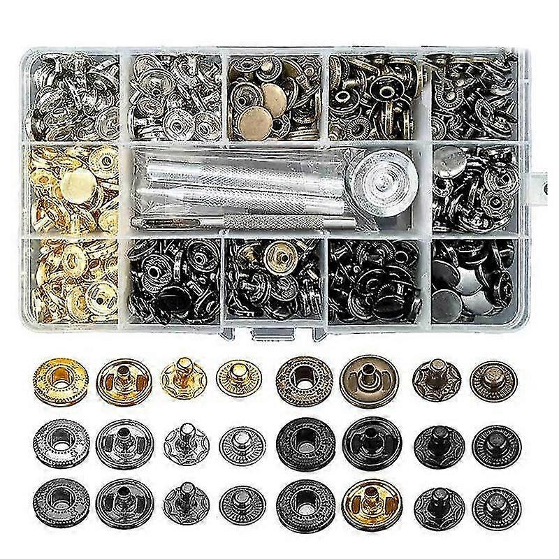 120 Sets Snap Fastener Tool Kit, Metal Snaps Button Leathercraft Rivets Press Studs, 12.5mm Leather