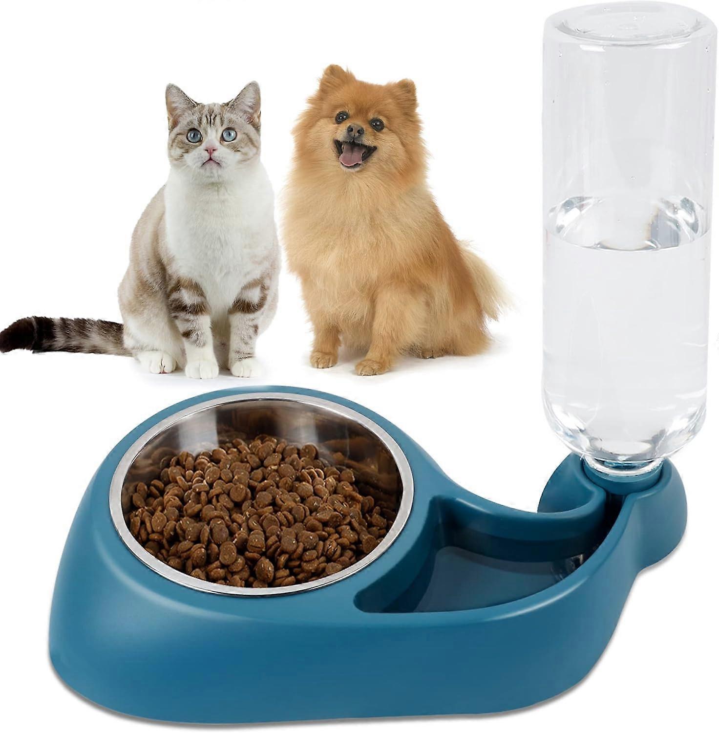Automatic Cat Feeder Bowl and Water Dispenser, Movable Dog Food and Water Bowl with Stand, Durable Food Feeder and Gravity Water Bottle for Small Cat