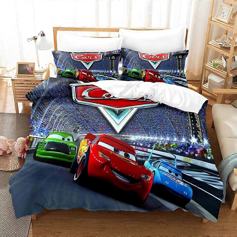 v4921 Lençóis Cama Relâmpago Mc-Queen 3 PCS Conjunto de Edredom com 2 Fronhas, Conjunto de Lençóis Lightning Mc-Queen Conjunto de Lençóis para Crianças Adultos, Todos os Seaso