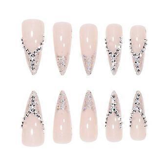 Bridal nails French glitter powder burst diamond wearable...