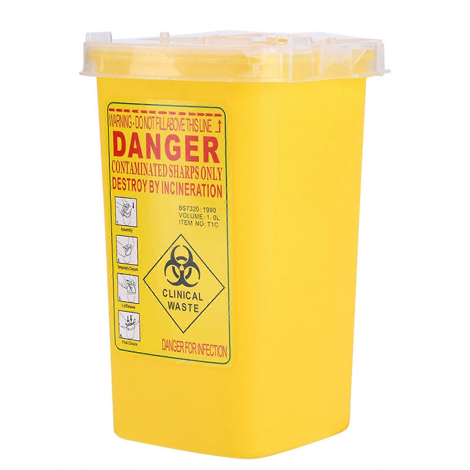 Tattoo Medical Plastic Sharps Container Biohazard Needle Disposal 1L Size Waste Box Yellow