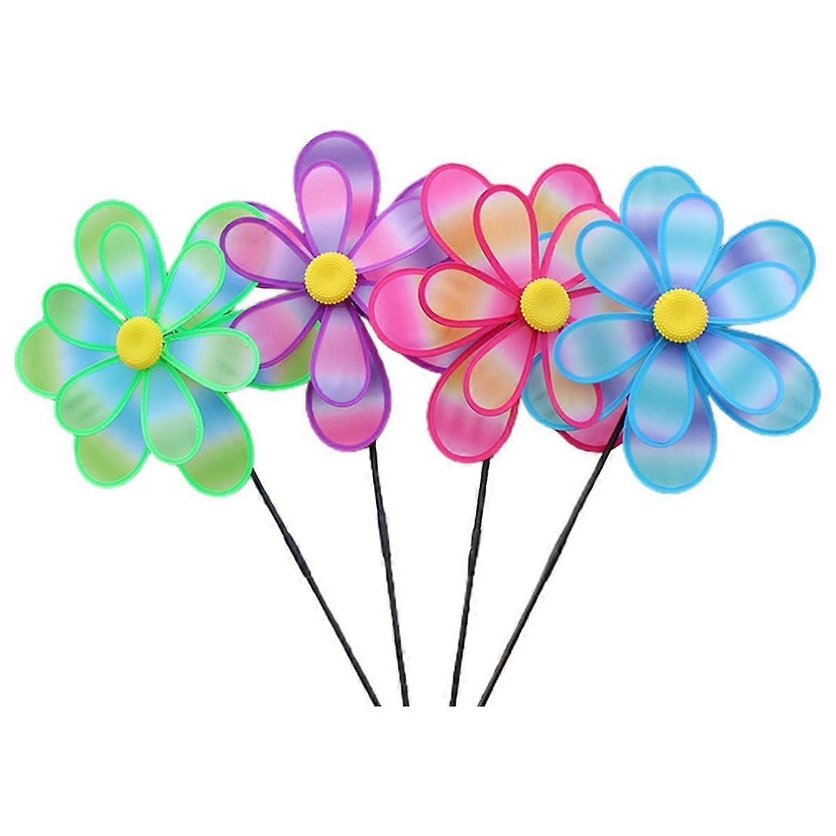 Lawn Decoration Wind Spinner Double Layer Pinwheels with Stake Eye Catching for Garden Children Out