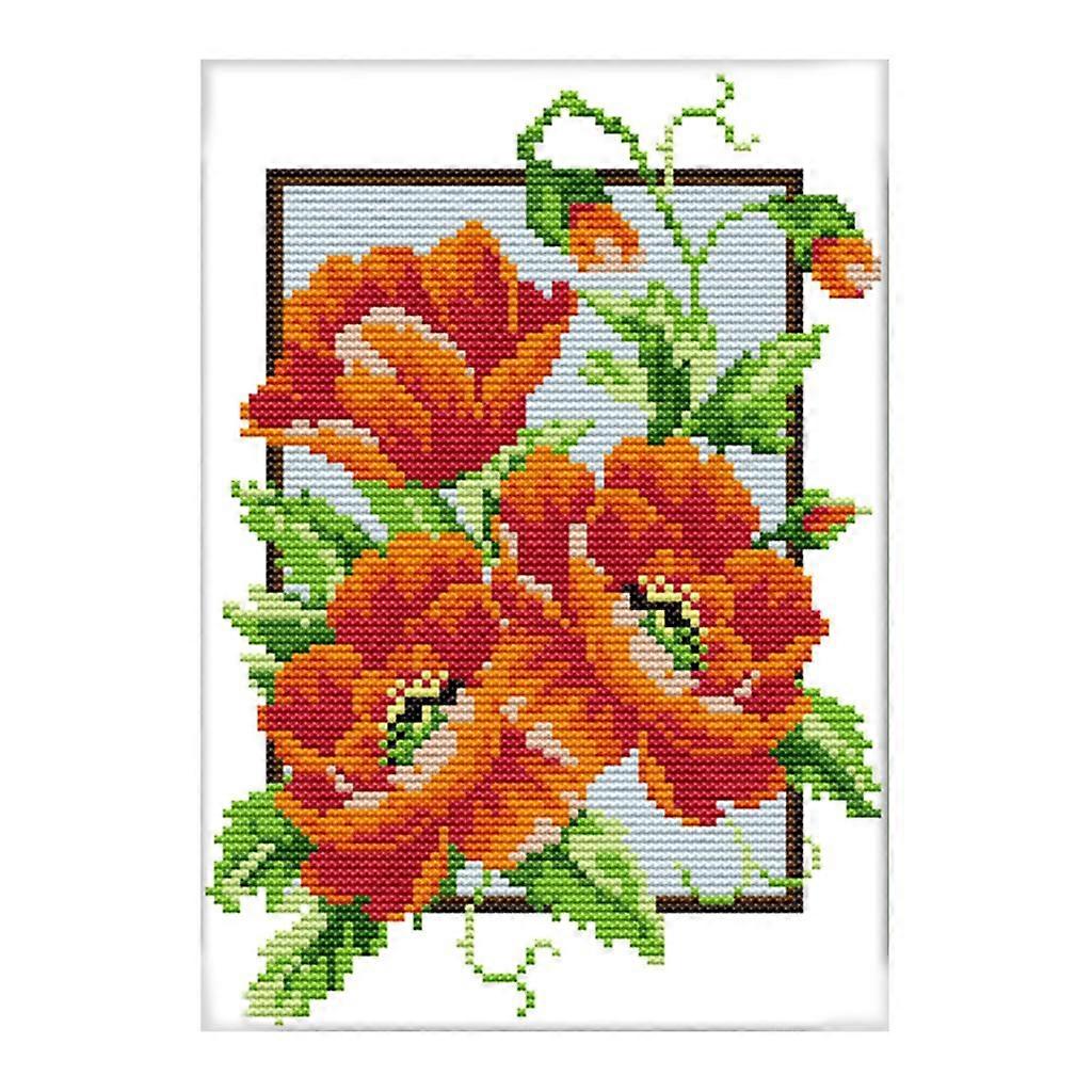 100% Cotton Embroidery Kits Flowers Pattern Thread Needles Tools Kit 19x28cm