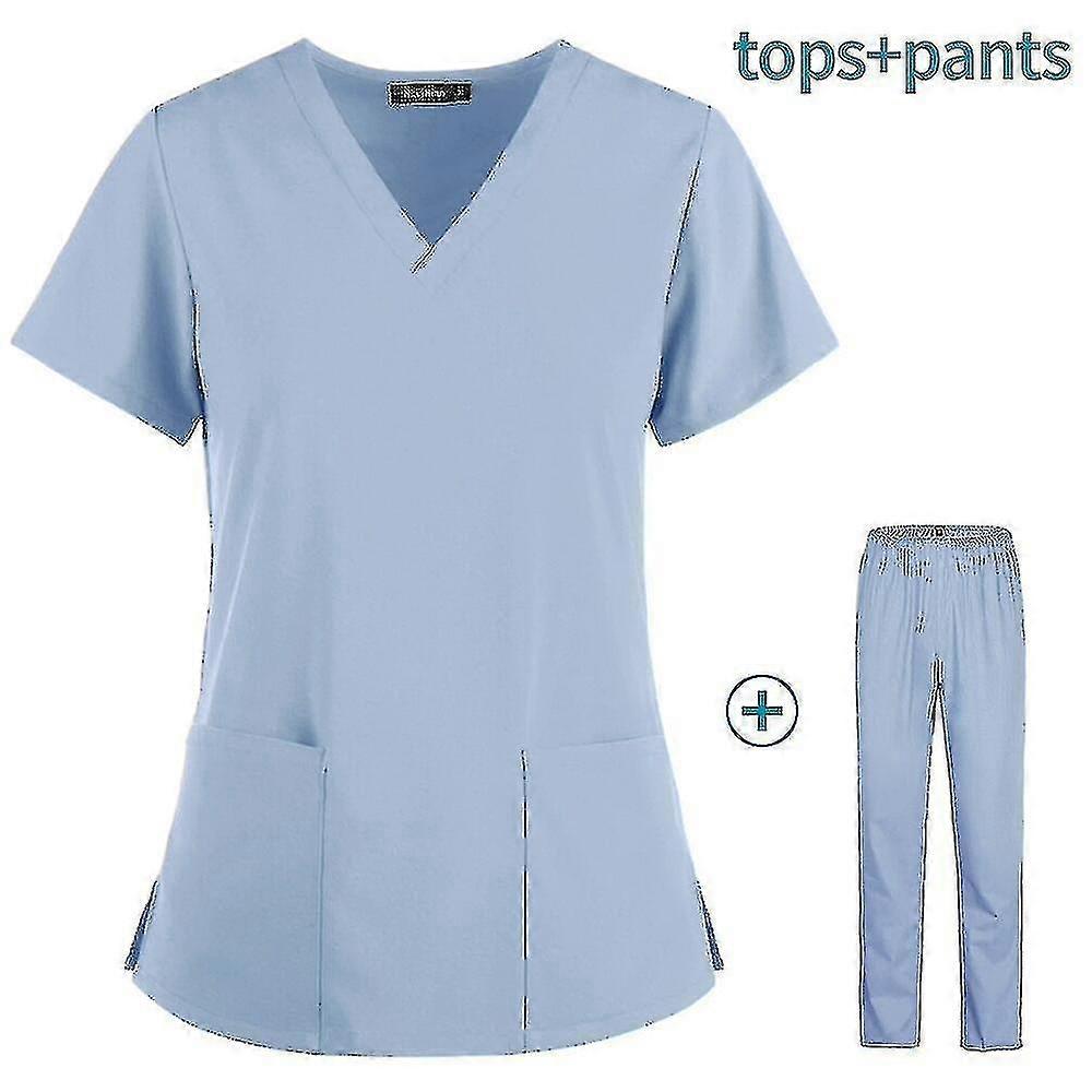 中性V领工作服医疗套装磨砂上衣裤子