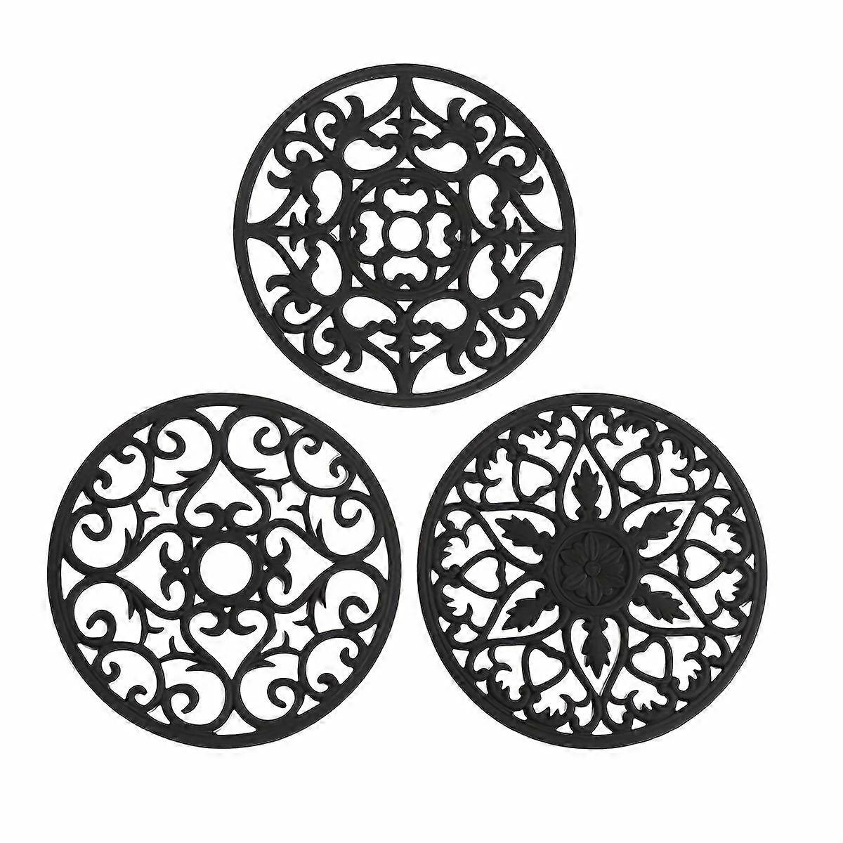 3pcs Large Retro Style Silicone Coasters - Superior Heat Insulation, Waterproof, Non-slip, Anti-scalding, and Durable Protective Mat - Perfect for Pot